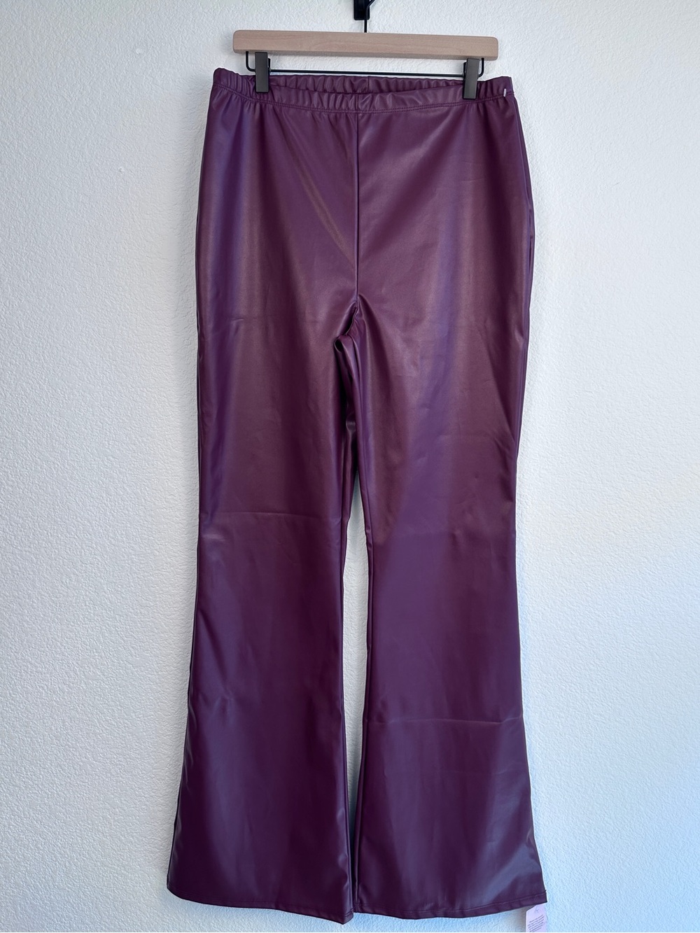 PrettyLittleThing Burgundy Faux Leather Flare Pants US 12 NWT